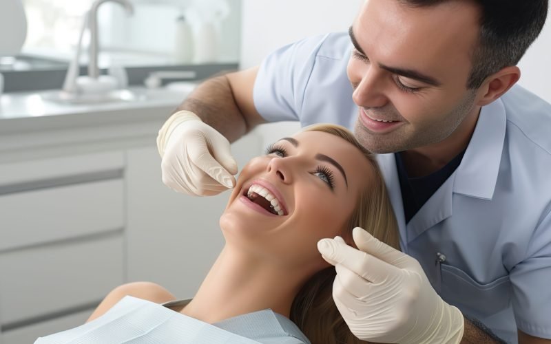 Dentists hands looking at patients teeth in white room Dentists hands looking at patients teeth in white room